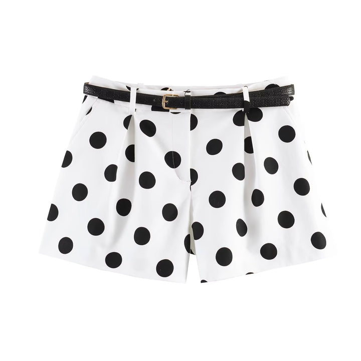 Damen klassische Shorts mit eleganten Falten und Gürtel Drune