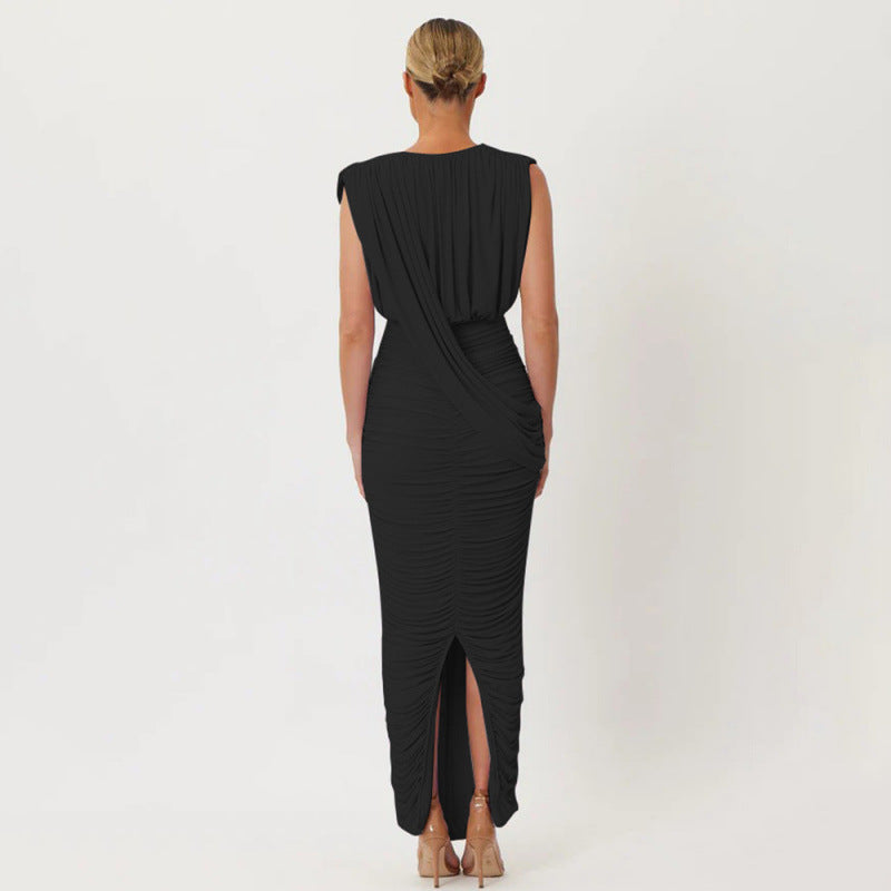 Damen elegantes Maxikleid mit raffiniertem Wickeldesign und Rüschendetails Drune