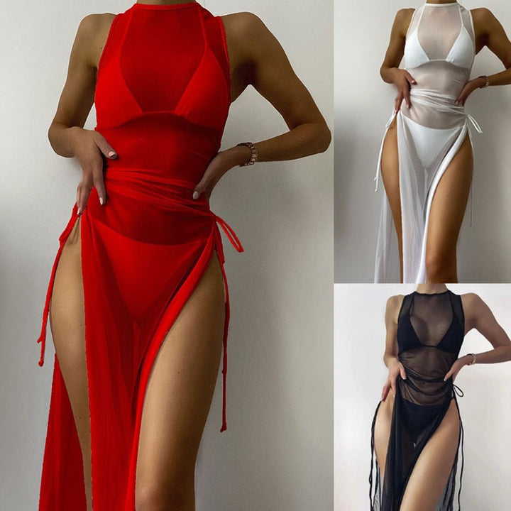 Damen Strandkleid mit verstellbaren Bändern und Raffungen Drune