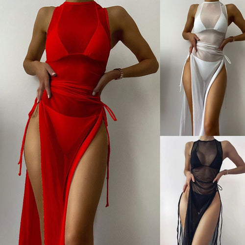 Damen Strandkleid mit verstellbaren Bändern und Raffungen Drune