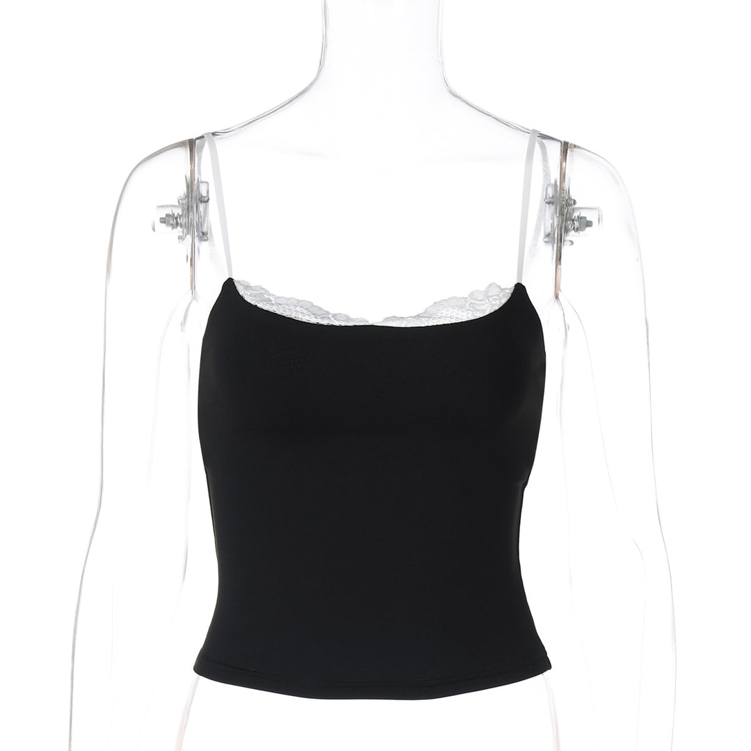 Damen Crop-Top mit zartem Spitzenrand und schmalen Trägern Drune