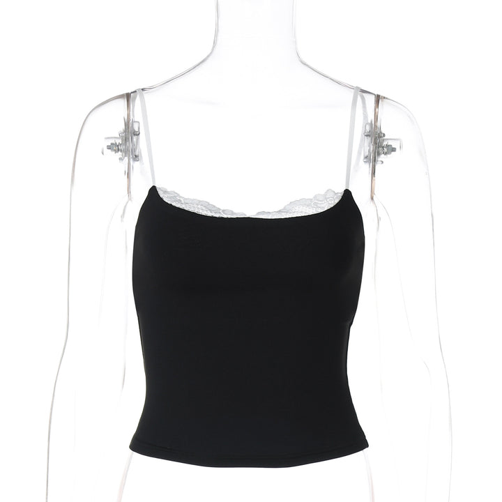 Damen Crop-Top mit zartem Spitzenrand und schmalen Trägern Drune