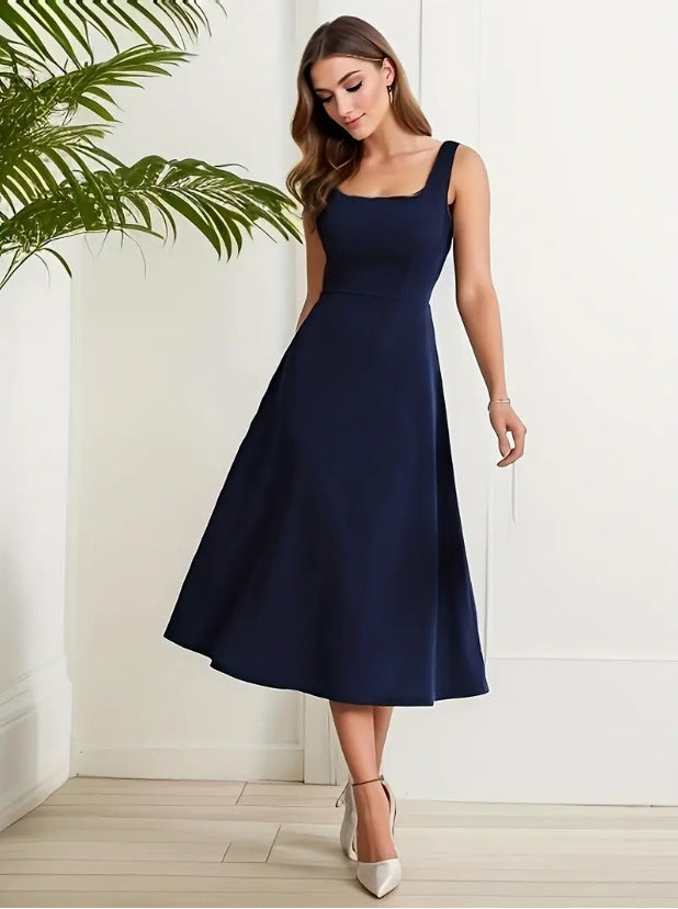 Drune | Elegantes Kleid mit Trägern Dunkelblau Farbe