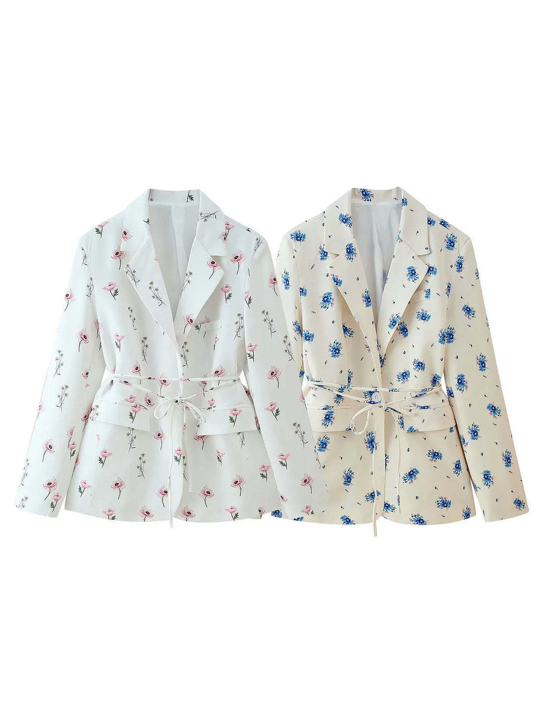 Damen taillierter Blazer mit floralem Muster und Bindegürtel Drune