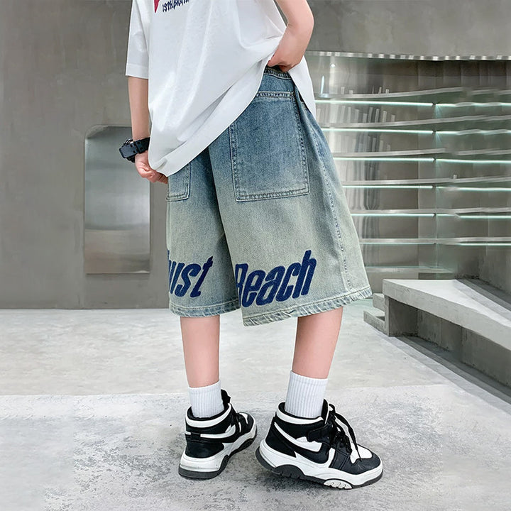 Jungen lässige Denim-Cargo-Shorts mit praktischen Taschen Drune