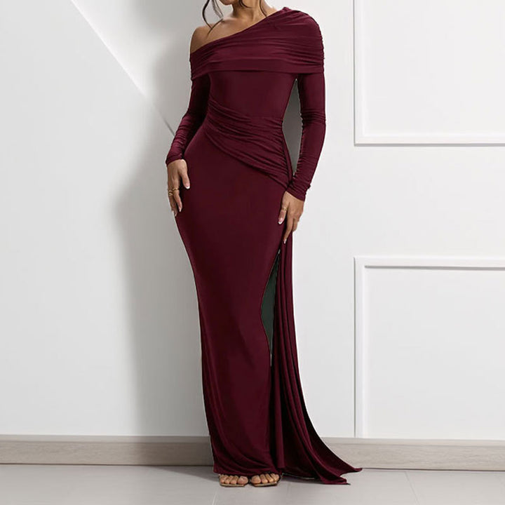 Damen Elegantes One-Shoulder Abendkleid mit figurformendem Schnitt und langen Ärmeln Drune
