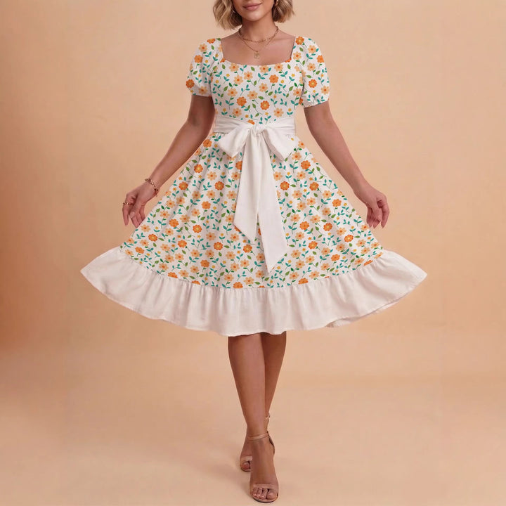 Damen Midikleid mit verspieltem Druck und tailliertem Schnitt Drune