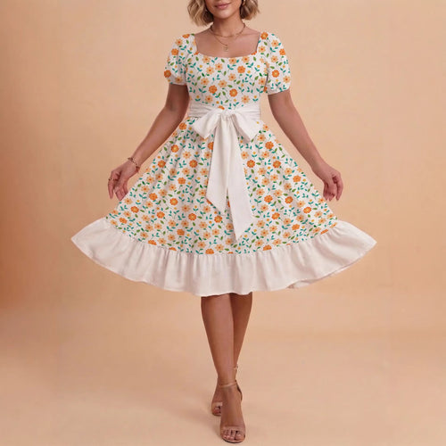 Damen Midikleid mit verspieltem Druck und tailliertem Schnitt Drune