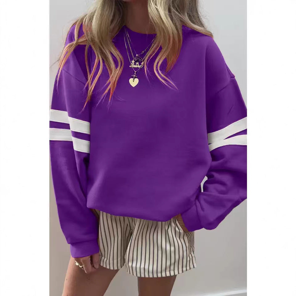 Damen lässiger Sweatshirt mit gestreiften Details und weitem Schnitt Drune