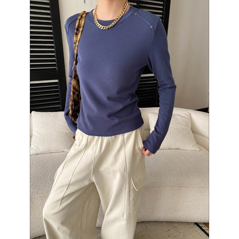 Damen Langarmshirt mit stilvollem Rundhalsausschnitt und modischen Daumenlöchern Drune