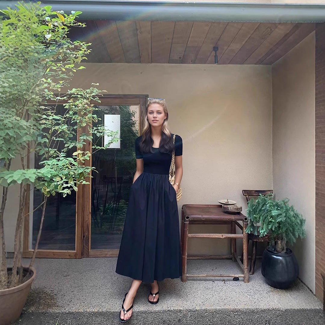 Damen Elegantes Maxi-Kleid mit hohem Ausschnitt und harmonischem Schnitt Drune