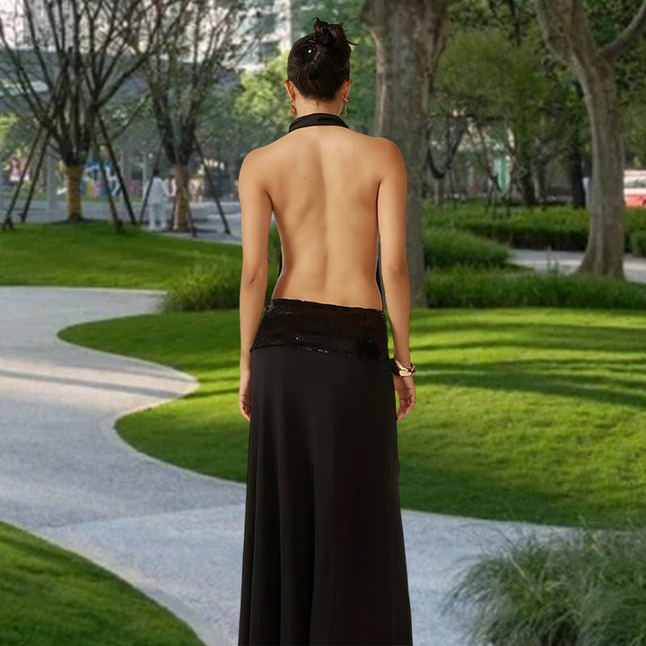 Damen Abendkleid mit schickem Wasserfallausschnitt und glitzerndem Taillenelement Drune