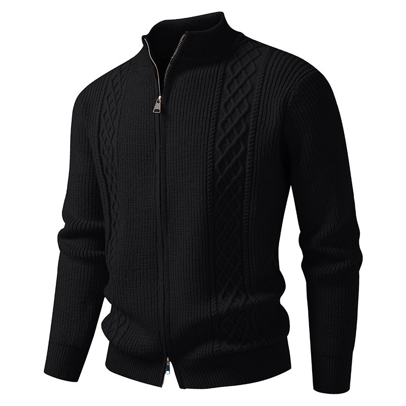 Herren nan Zip-Strickjacke mit dekorativem Zopfmuster, Stehkragen und elastischen Bündchen Drune
