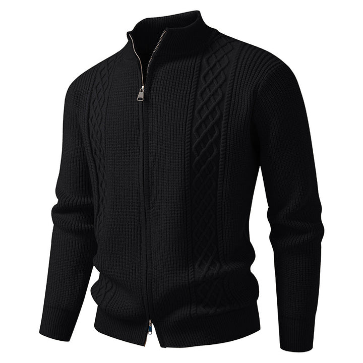 Herren nan Zip-Strickjacke mit dekorativem Zopfmuster, Stehkragen und elastischen Bündchen Drune