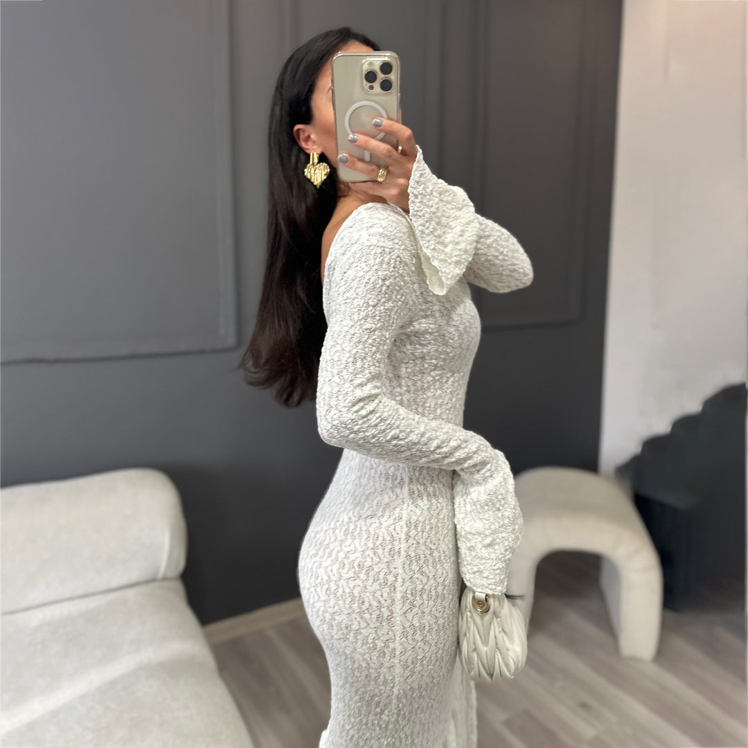 Damen Maxikleid mit raffiniertem Rüschensaum und angesagtem Strickdesign Drune