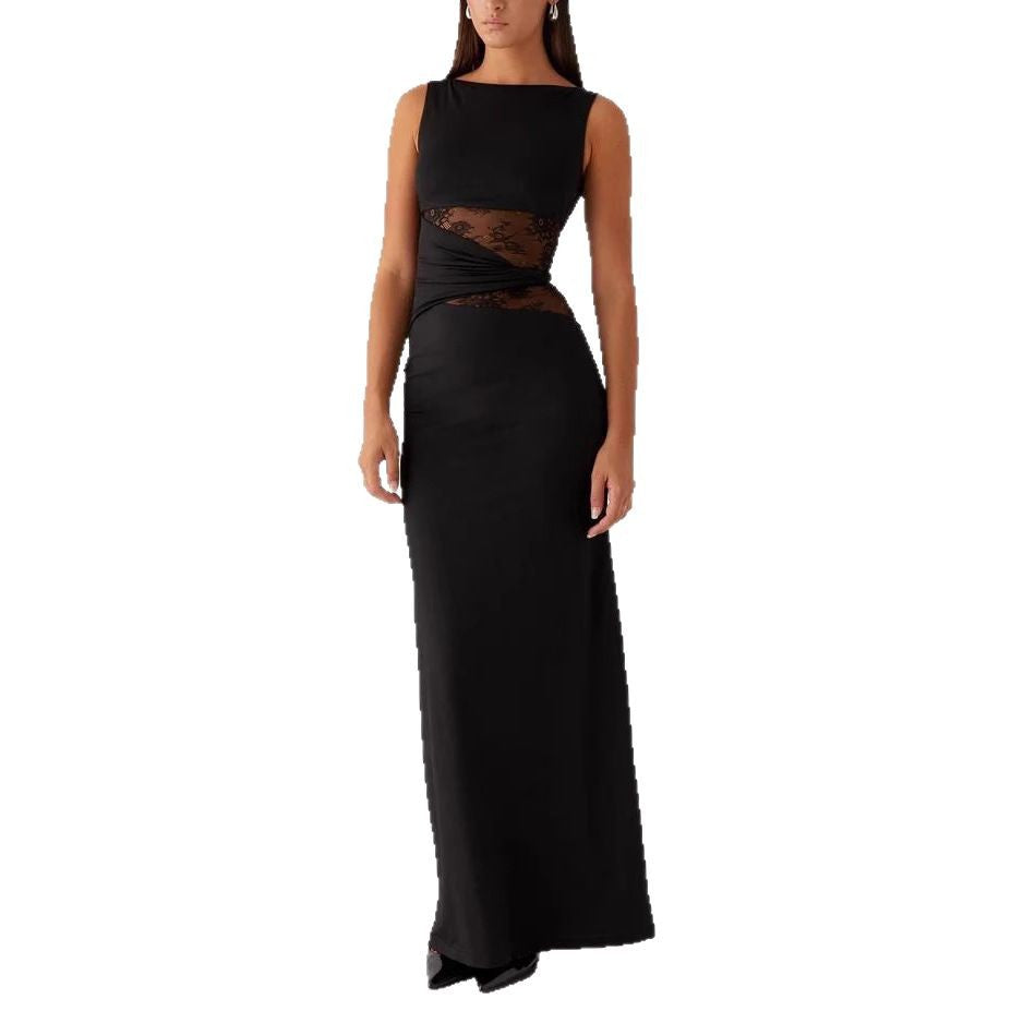 Damen Elegantes Maxikleid mit transparenter Spitze und figurbetontem Schnitt Drune