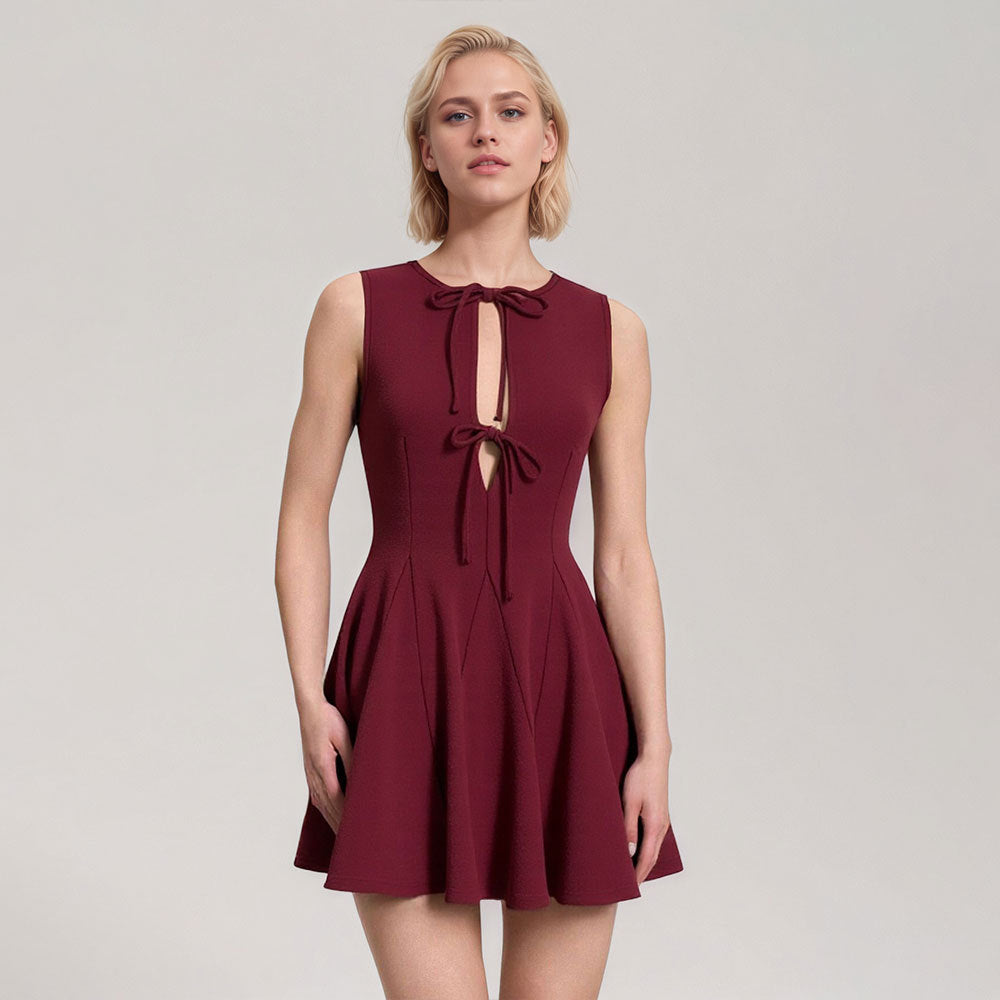 Damen Minikleid mit tiefem Ausschnitt und verspieltem Bindeband Drune