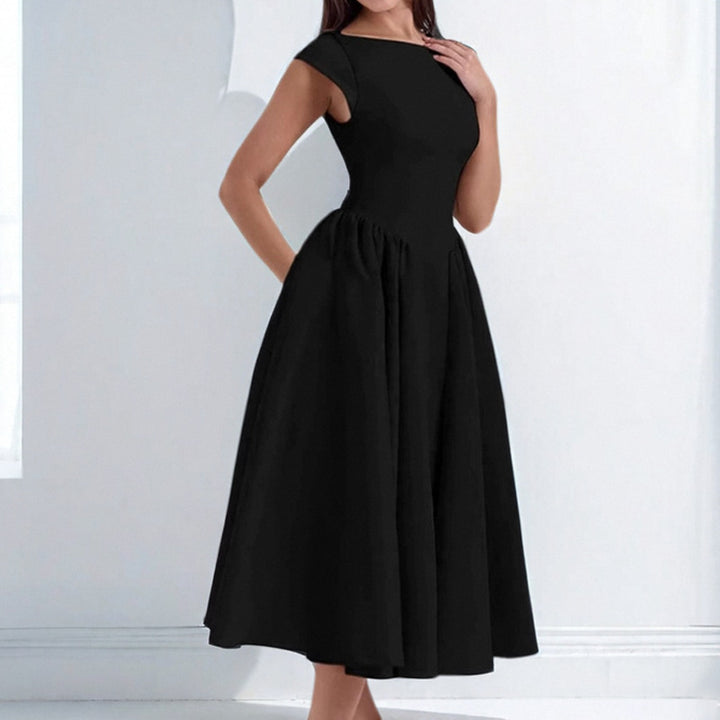 Damen Elegantes Midikleid mit tailliertem Oberteil und schwingendem Rock Drune