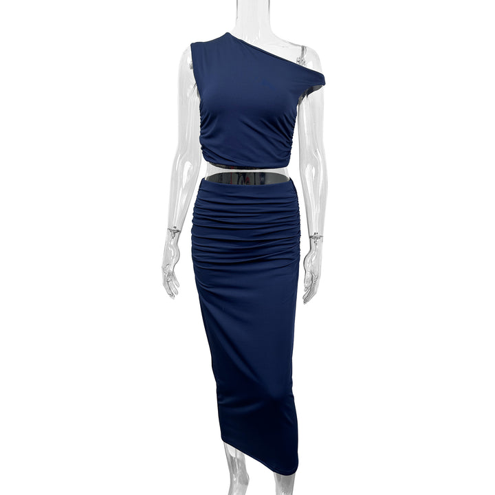 Damen Schickes Set mit asymmetrischem Oberteil und langem Rock Drune