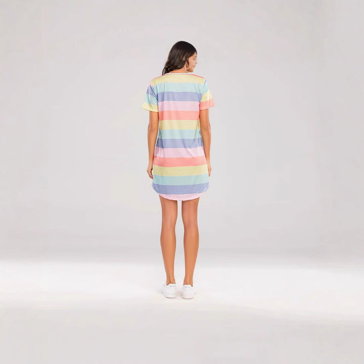 Damen Kurzarm Kleid mit auffälligem Streifenmuster und bequemem Schnitt Drune