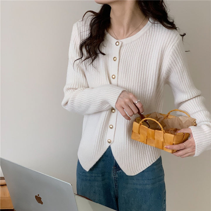 Damen Modische Strickjacke mit dekorativen Knöpfen Drune