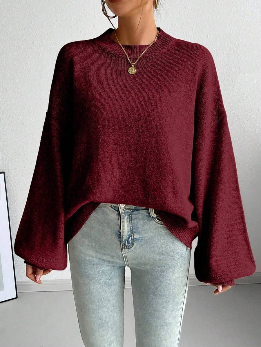 Damen lässiger Pullover mit modischen Ballonärmeln und strukturiertem Stoff Drune