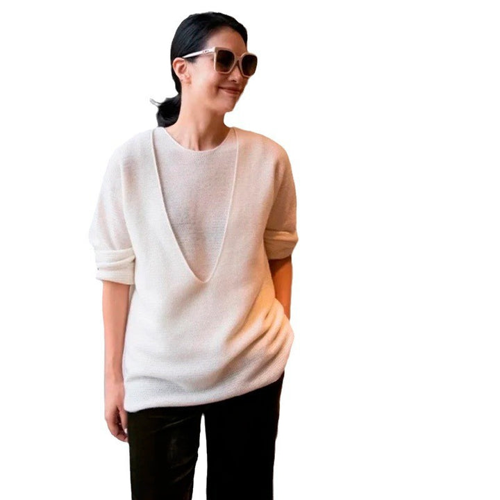 Damen Grobstrickpullover mit V-Ausschnitt und weitem Schnitt Drune