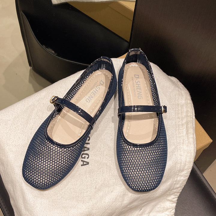 Damen Bequeme Mesh-Ballerinas mit verstellbarem Riemchen Drune
