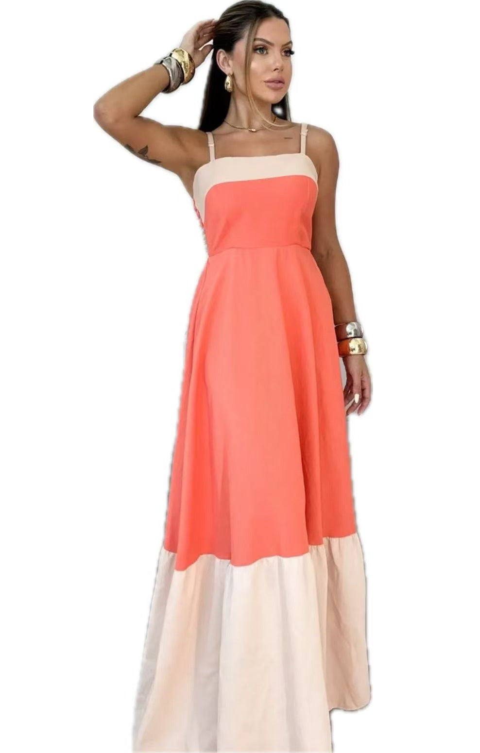 Damen Maxikleid aus hochwertiger Baumwolle mit kontrastierendem Saum Drune