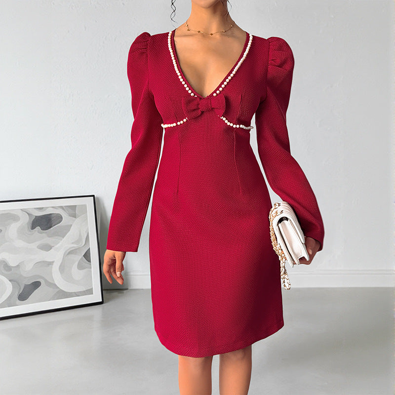 Damen figurbetontes Kleid mit eleganter Schleife Drune