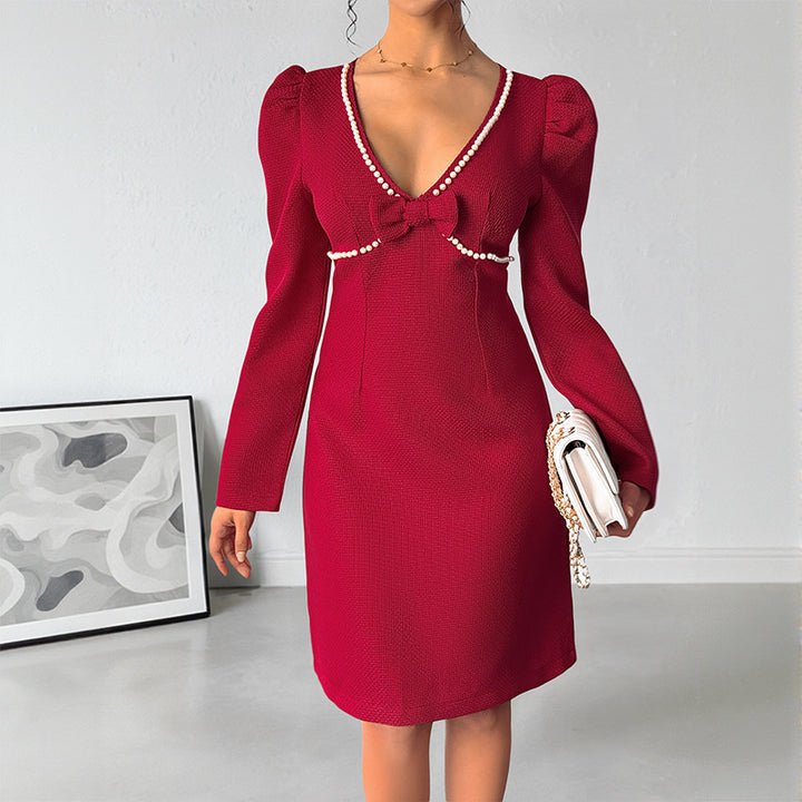 Damen figurbetontes Kleid mit eleganter Schleife Drune