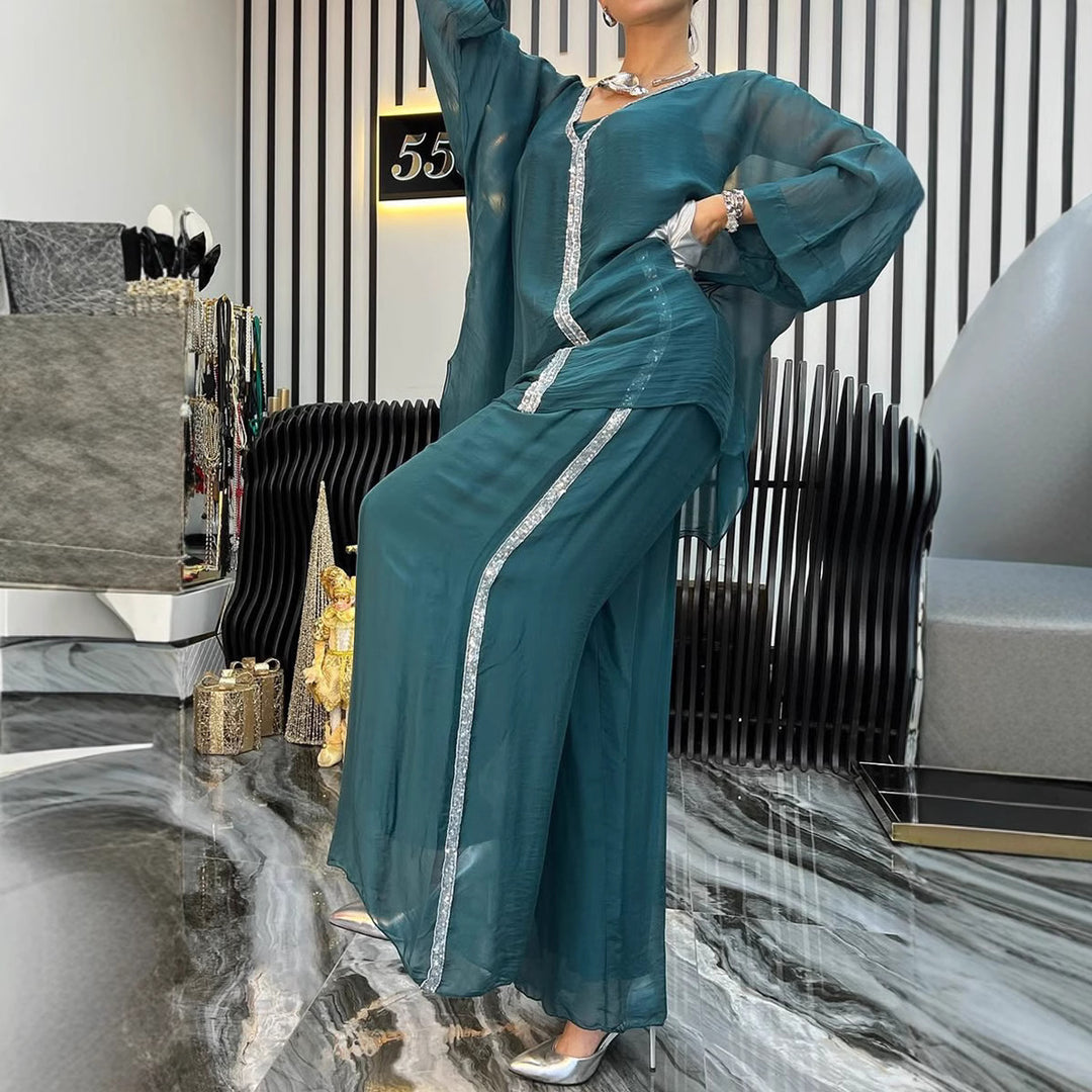 Damen luftiges Jumpsuit mit elegantem Overlay und glitzernden Details Drune