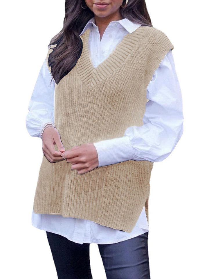 Damen Strickweste im modernen Oversized-Schnitt mit V-Ausschnitt Drune