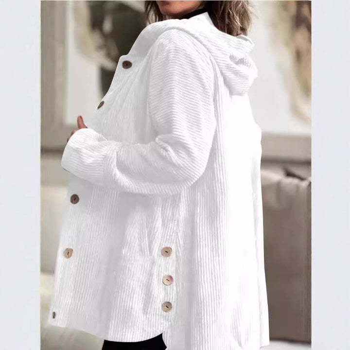 Damen lässige und gemütliche Cordjacke mit Kapuze Drune