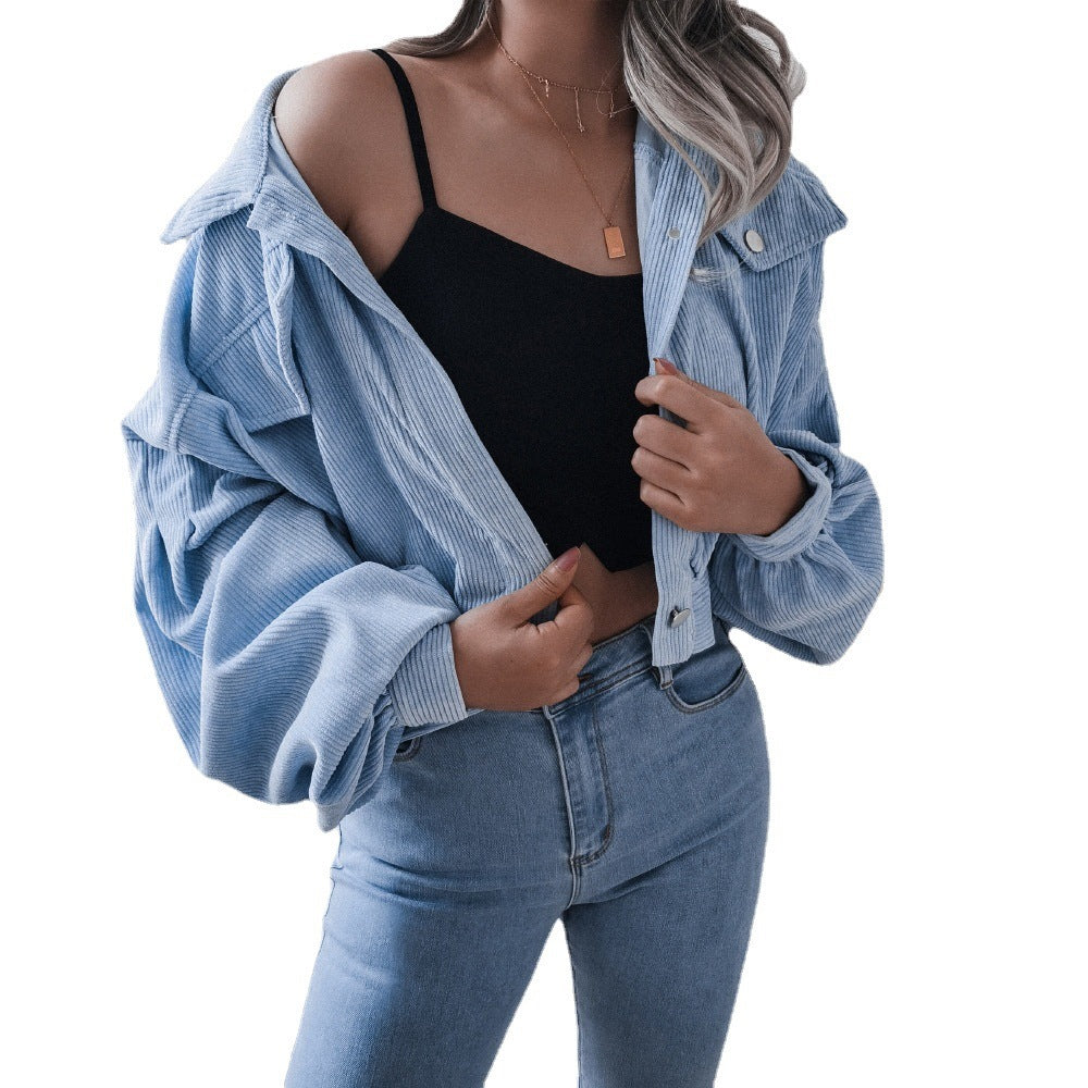 Damen Cordjacke mit lässigem Schnitt und modischen Knopfdetails Drune