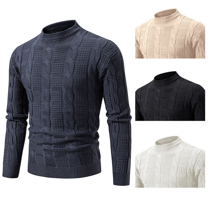 Herren eleganter Strickpullover mit hochgeschlossenem Kragen und Zopfmuster Drune