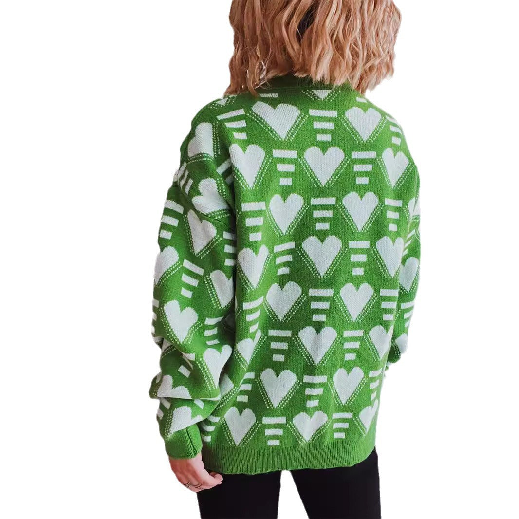 Damen gestrickter Pullover im modernen Herzdesign mit weitem Schnitt Drune