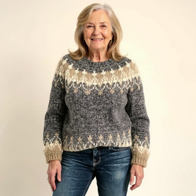 Damen nan kuscheliger Norweger-Strickpullover mit Stehkragen und Oversize-Passform Drune
