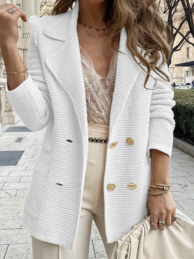 Damen eleganter Strickblazer mit doppelter Knopfleiste und strukturiertem Design Drune