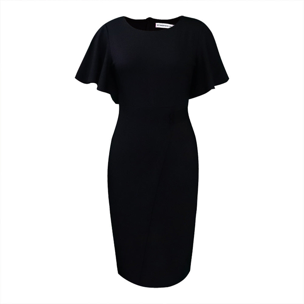 Drune | Damen Figurbetont Wickelstil Midi Kleid mit Kurzen Ärmeln