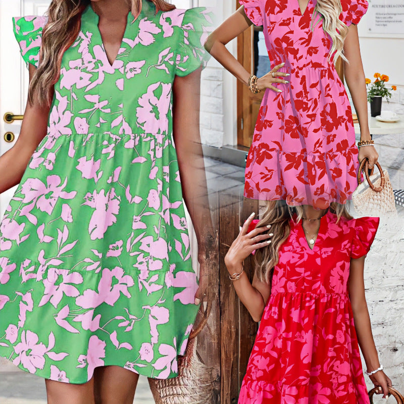 Damen Freizeit-Kleid mit Rüschendetails und floralem Muster Drune
