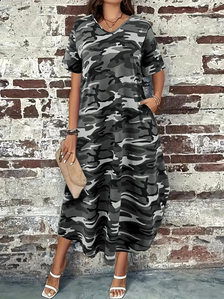 Damen Maxikleid mit lässigem Camouflage-Design und praktischen Taschen Drune