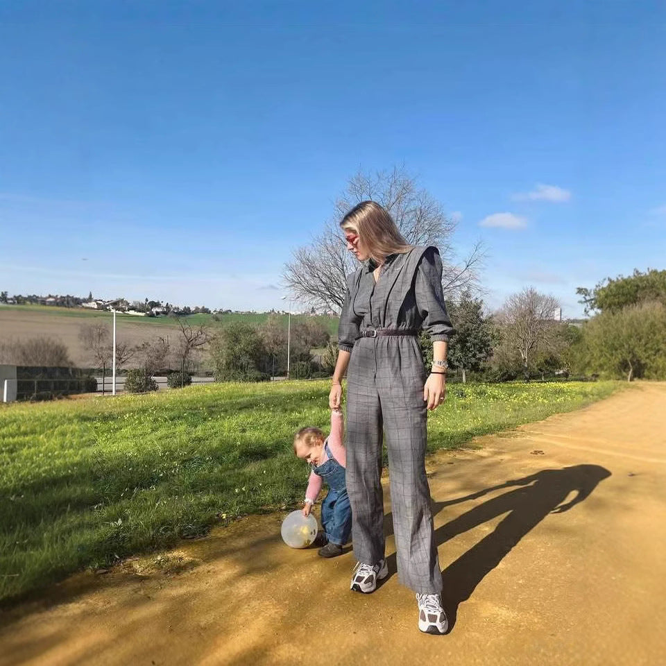 Damen Jumpsuit mit maßgeschneidertem Schnitt und grafischem Karomuster Drune
