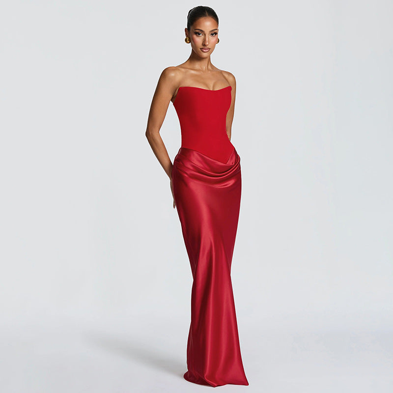 Damen Elegantes Abendkleid mit hohen Kragen und fließendem Schnitt Drune