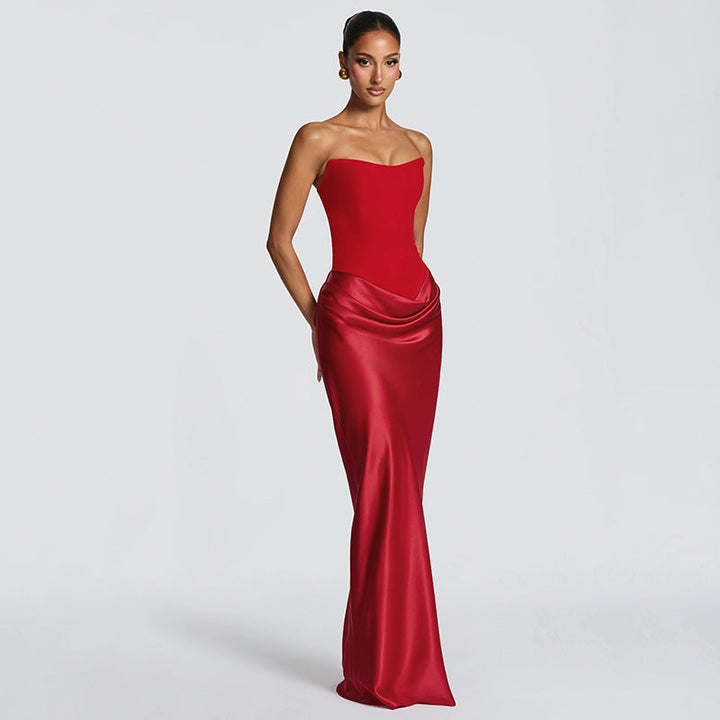 Damen Elegantes Abendkleid mit hohen Kragen und fließendem Schnitt Drune