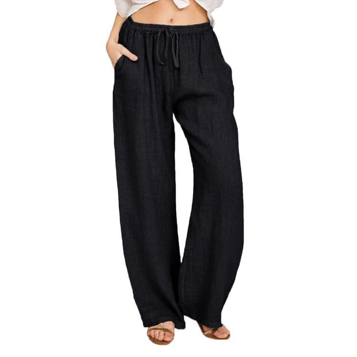 Damen Bequeme und luftige Leinenhose mit elastischem Bund und Seitentaschen Drune