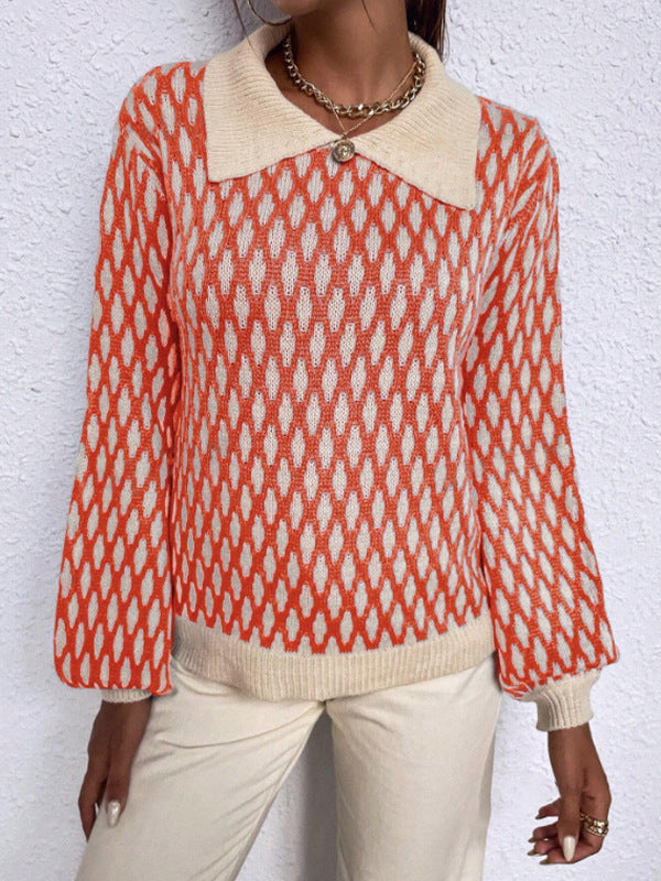 Damen Strickpullover mit modischem Kragen und einzigartigem Muster Drune