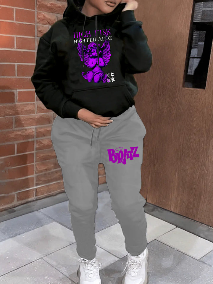 Damen Kapuzenpullover und Jogginghose Set mit einzigartigem Grafikdruck Drune