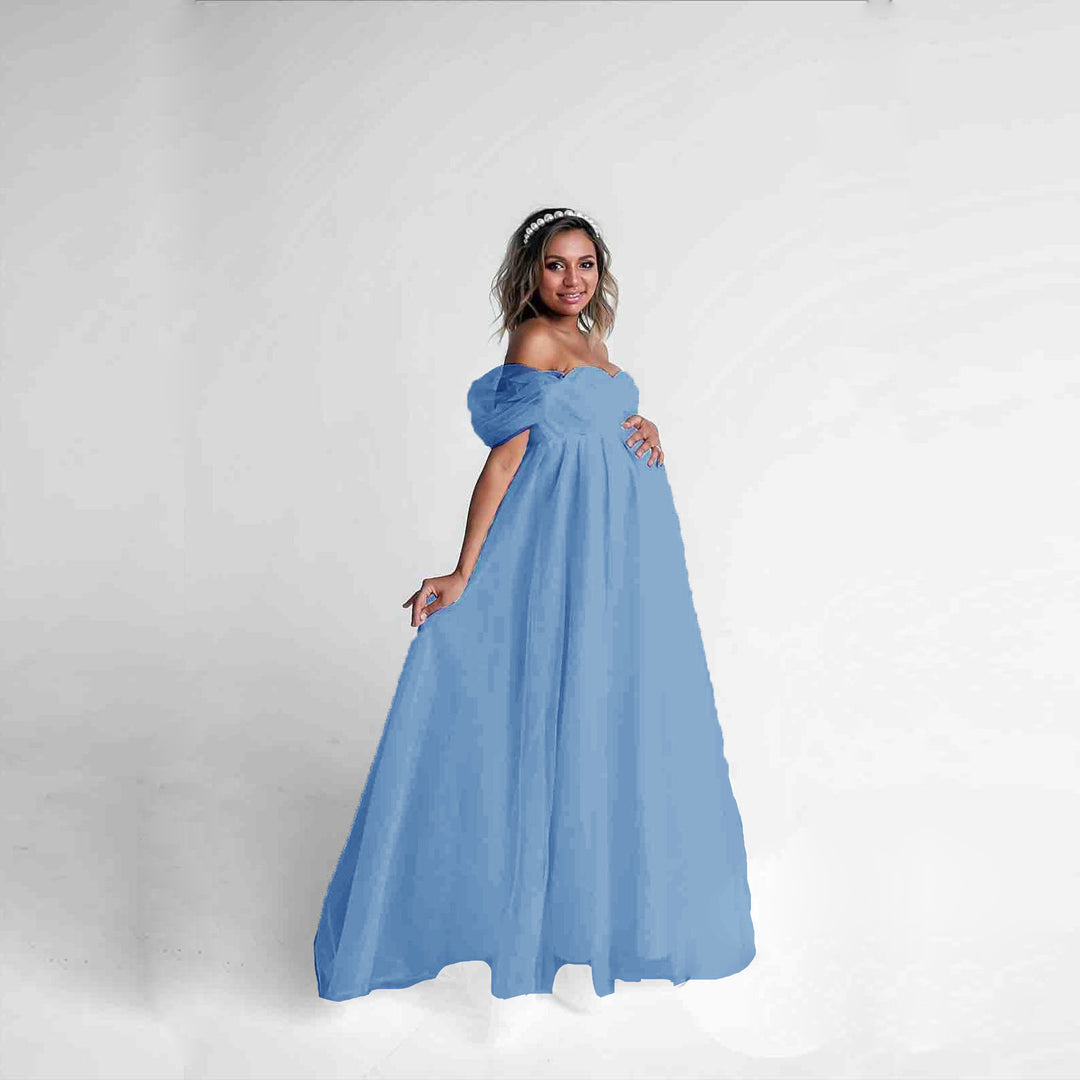 Damen Off-Shoulder Tüll Schwangerschafts-Kleid Drune