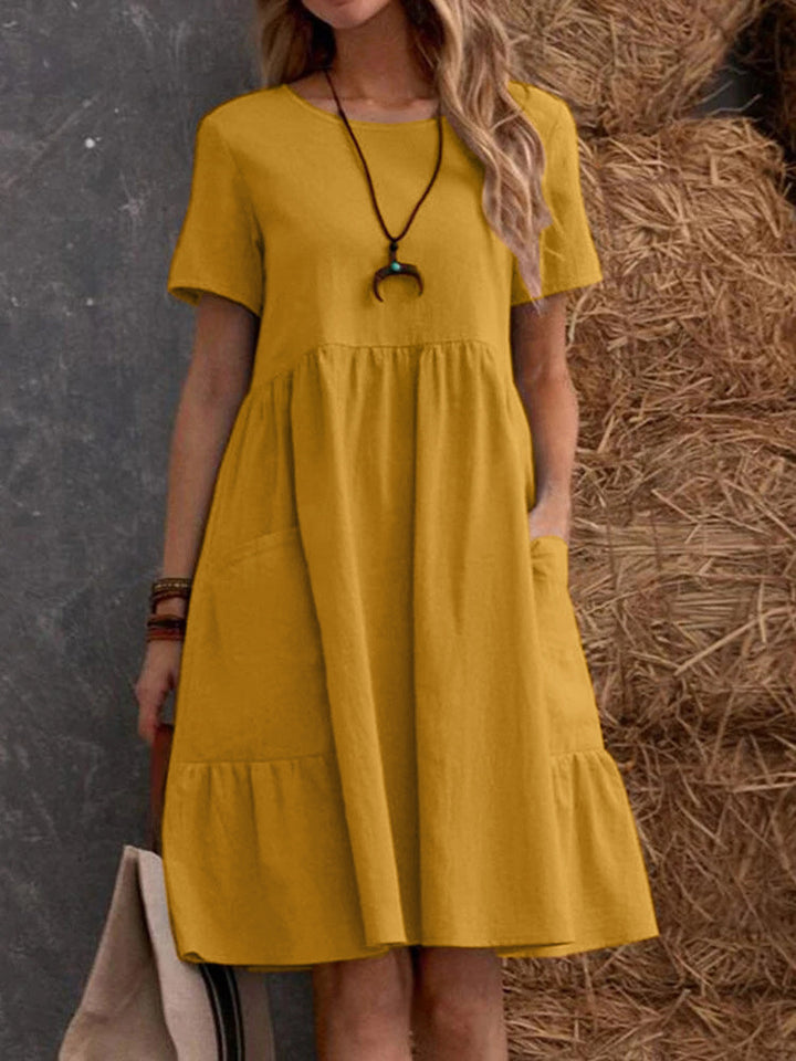 Drune | Lose Tasche einfarbig Rundhalsausschnitt Kleid